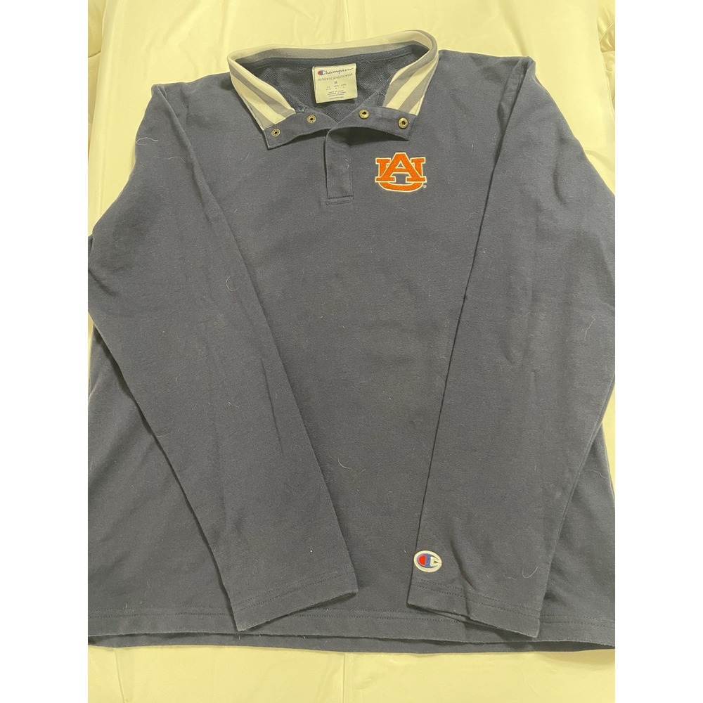 Auburn University Tigers Champion Long Sleeve Collared Shirt Size Medium Navy